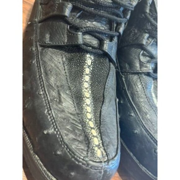 Mens Black Exotic Ostrich/COCO Leather Shoes Padded Collar Comfort Dress sz 11 - Picture 4 of 15